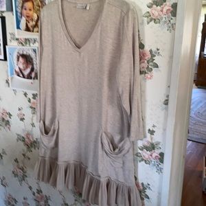 Logo by Lori Goldstein blouse top 1xl v-neck 3/4 sleeves sheer bottom ruffle EUC